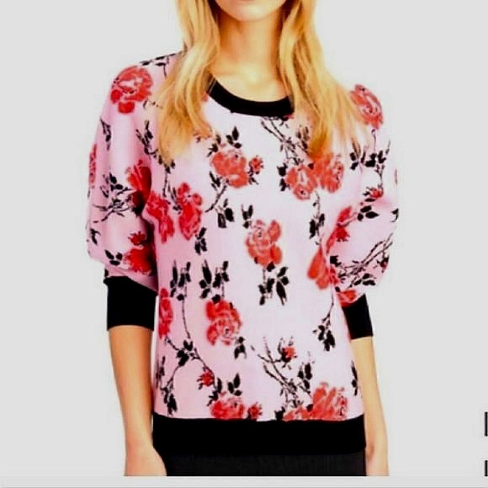 T Tahari Black Rose Parade Pink Petal Dolman Sleeve Sweater - Size Medium